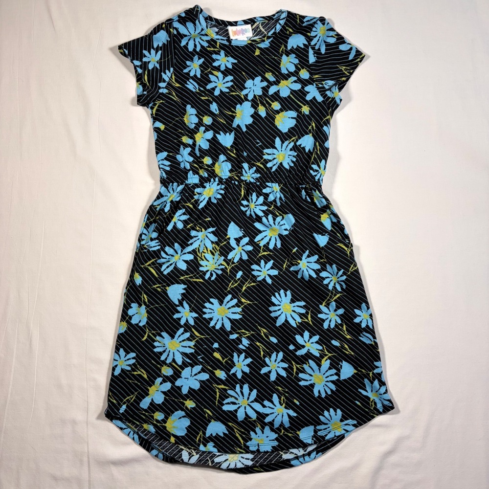 LuLaRoe Girls Blue Floral Short Sleeve Dressā Size 10